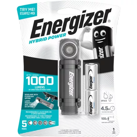 Energizer Fejlámpa Hybrid + 2x123 + 1x18650 akku