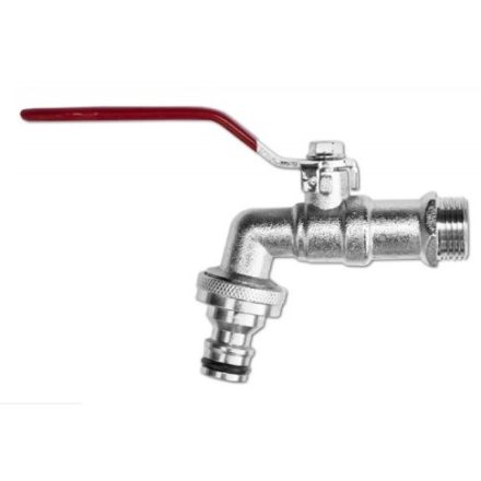 Kerti csap nikkelezett sárgaréz 1/2 col, golyós, bekötés 3/4 col, kuplungos