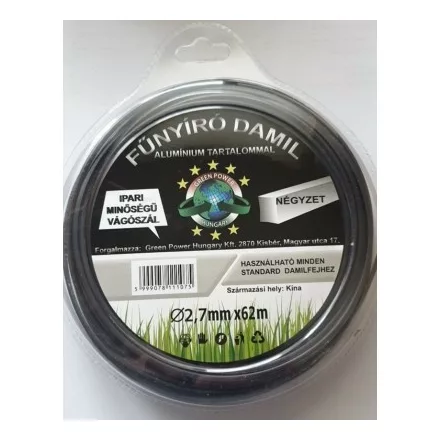 GreenPower MŰANYAG VÁGÓSZÁL ALU 1LB NÉGYSZÖG 2,7MM 62 MÉTER