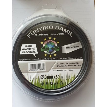 GreenPower MŰANYAG VÁGÓSZÁL ALU 1LB NÉGYSZÖG 3MM 50 MÉTER