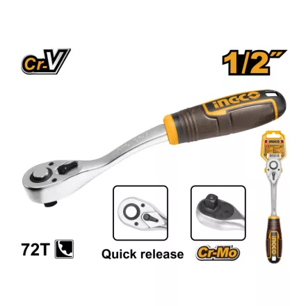 INGCO Racsnis hajtószár 1/2' 255 mm 72T hajlított CrV