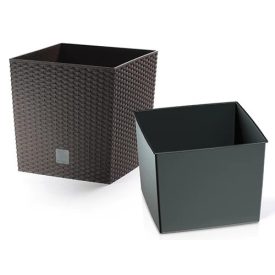 Kaspó Rato Low Rattan Betéttel 32x32 cm