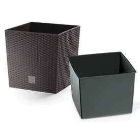 Kaspó Rato Low Rattan Betéttel 32x32 cm