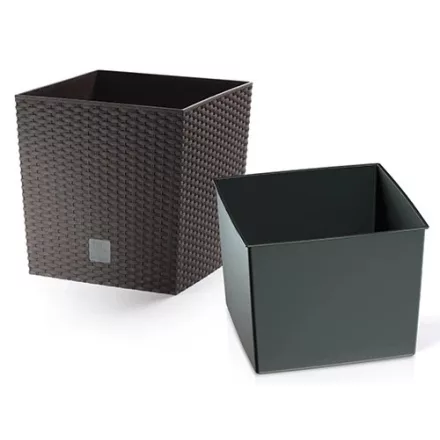 Kaspó Rato Low Rattan Betéttel 32x32 cm