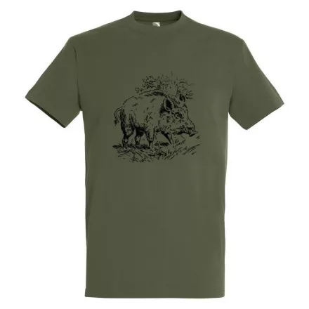 Póló (vaddisznó mintával) kereknyakú (100%pamut 190 g/m2) TOP, katonai szín, XL