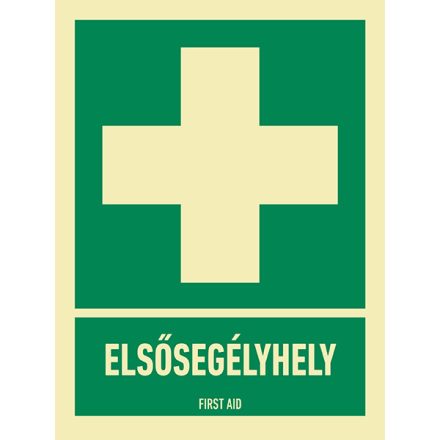 Sorozattabla-Elsosegelyhely-matrica-ISO-7010-E003